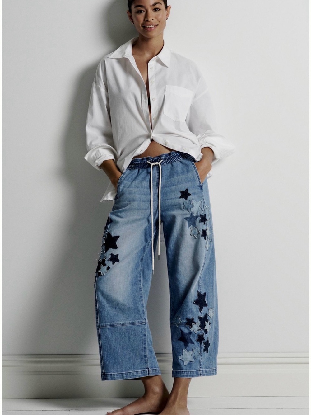 NWT Anthropologie Pilcro Izzie Relaxed Star Barrel Wide-leg Jeans SZ XXS
